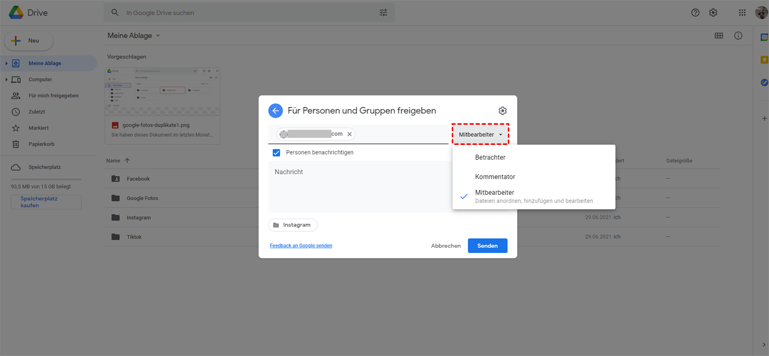 Dateien für ein neues Google Drive-Konto freigeben