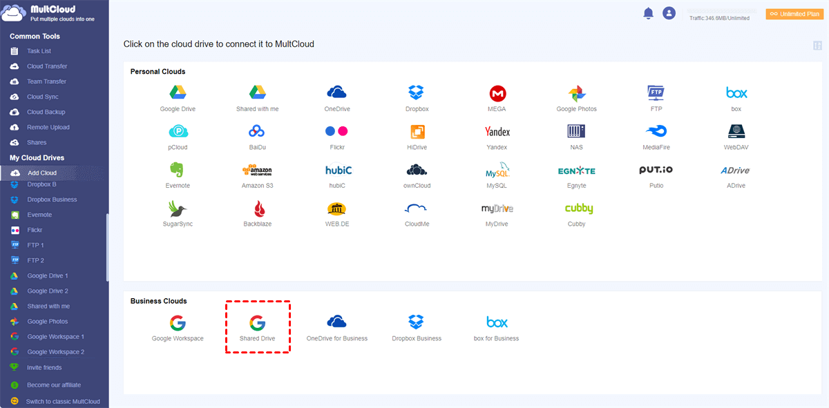 Add Shared Drives to MultCloud