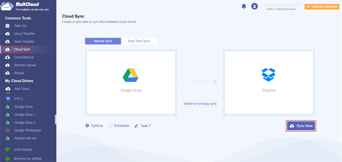 Sync from Google Drive to Dropbox