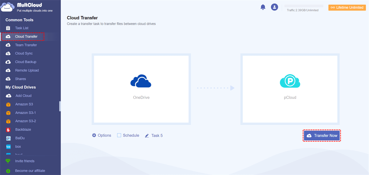 Transfer OneDrive to pCloud