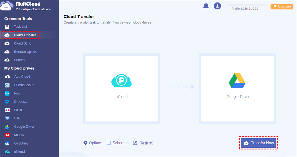 Transfer pCloud to Google Drive