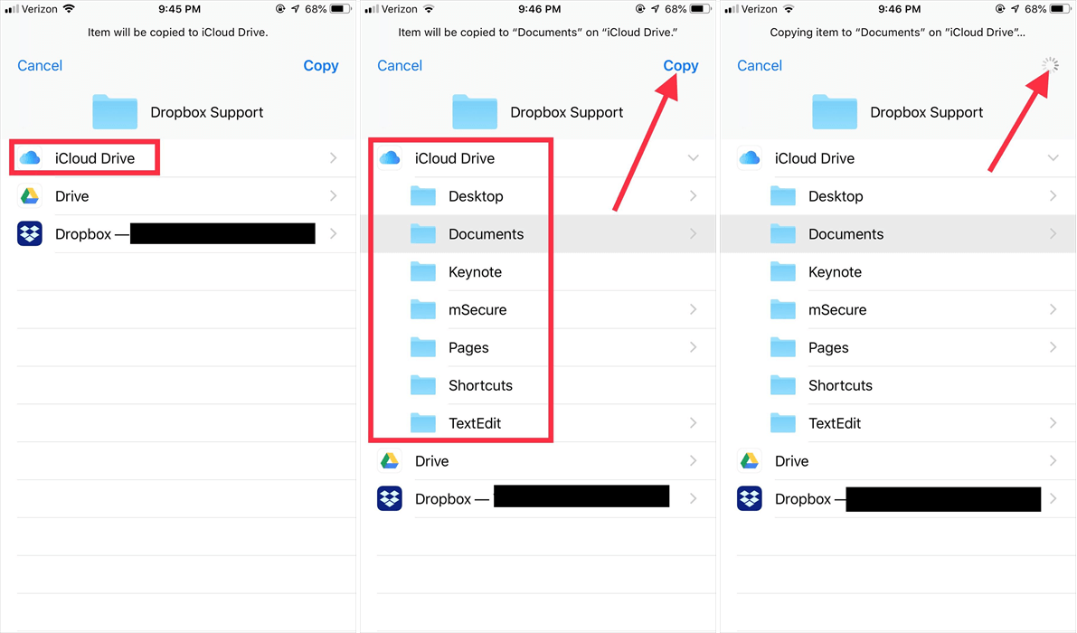 Copy from Dropbox to iCloud Drive