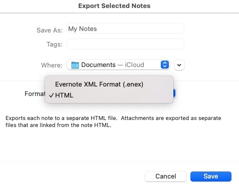 Evernote Export Options