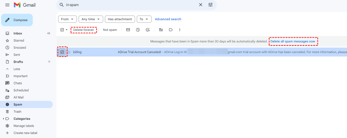 Delete Gmail Spam Forever