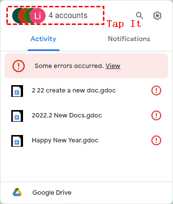 Tap Google Drive Account on Desktop App