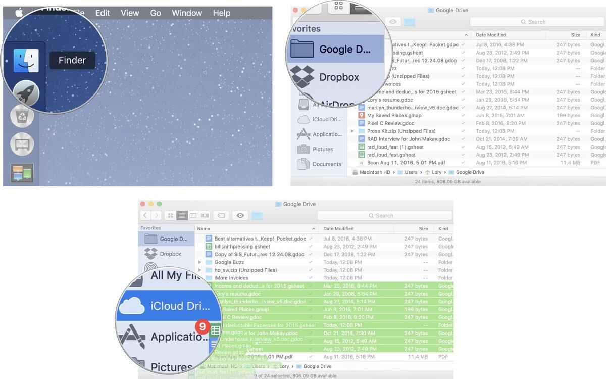 Arraste os arquivos do Google Drive para o iCloud no Mac