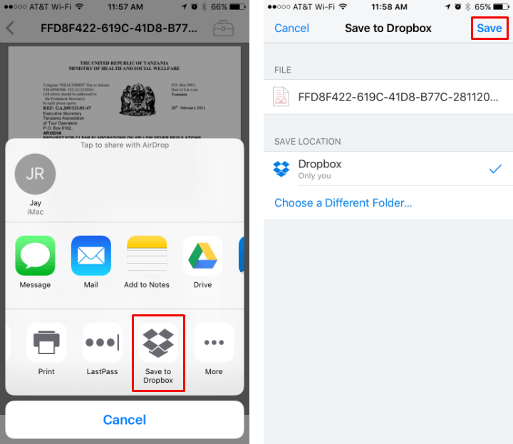 Save iCloud Drive Files to Dropbox on iPhone