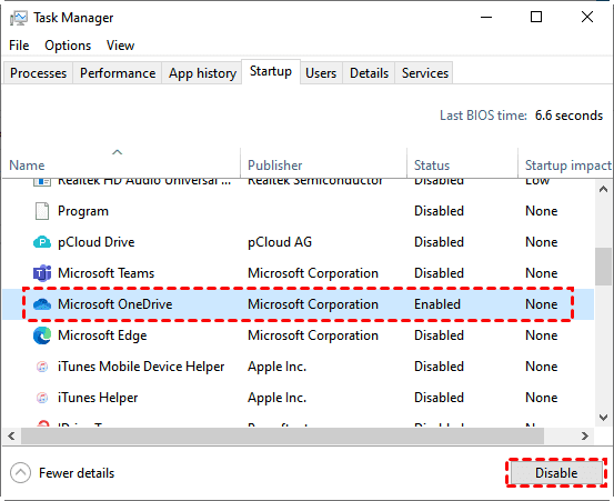 Disable OneDrive in Task Manager