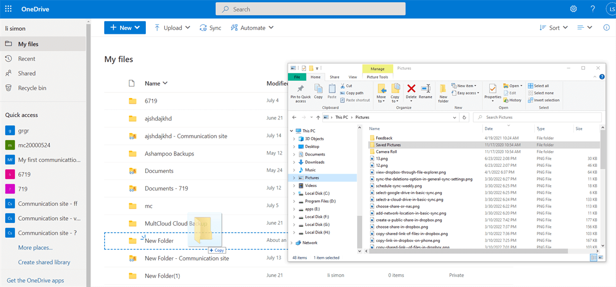 Drag Files or Folders to OneDrive for Business