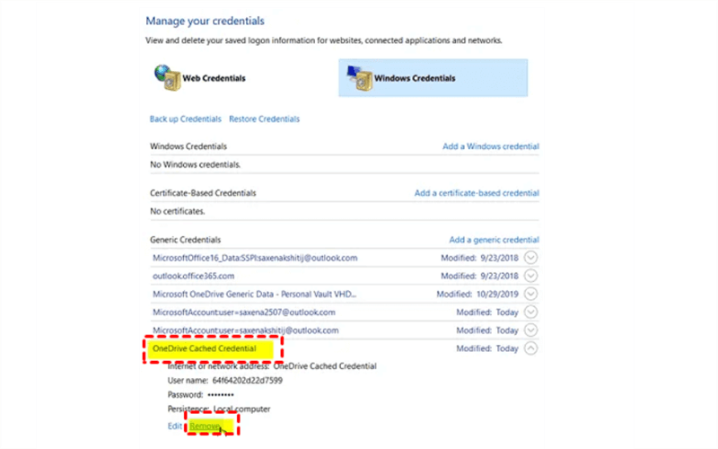OneDrive Cached Credential