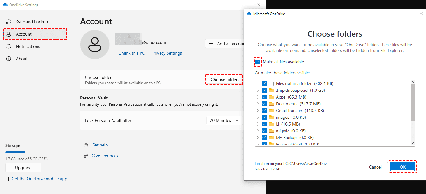 Choose OneDrive Folders Available on Your Computer