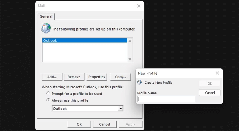 Create a New Profile in Outlook