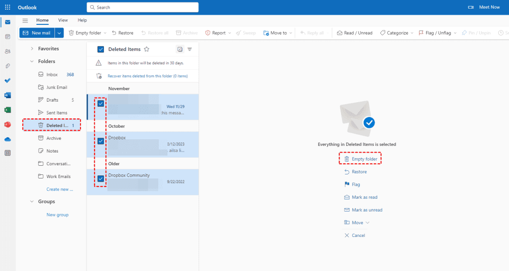 Permanently Delete Outlook Emails