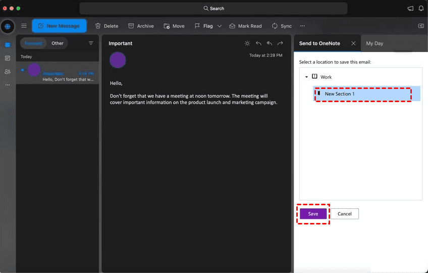 Save Outlook Emails to OneNote