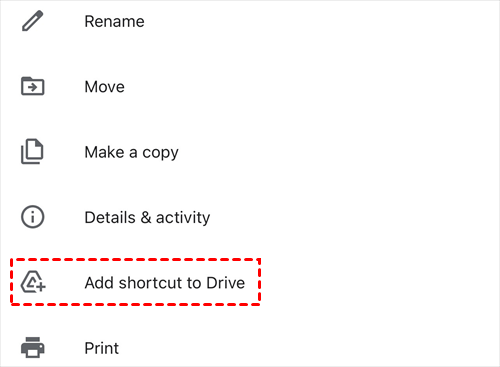Add Shortcut in Google Drive App