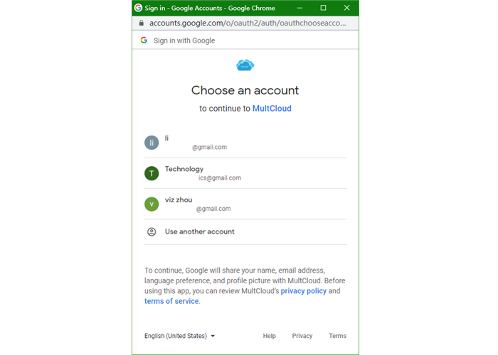 Choose a Google Drive Account