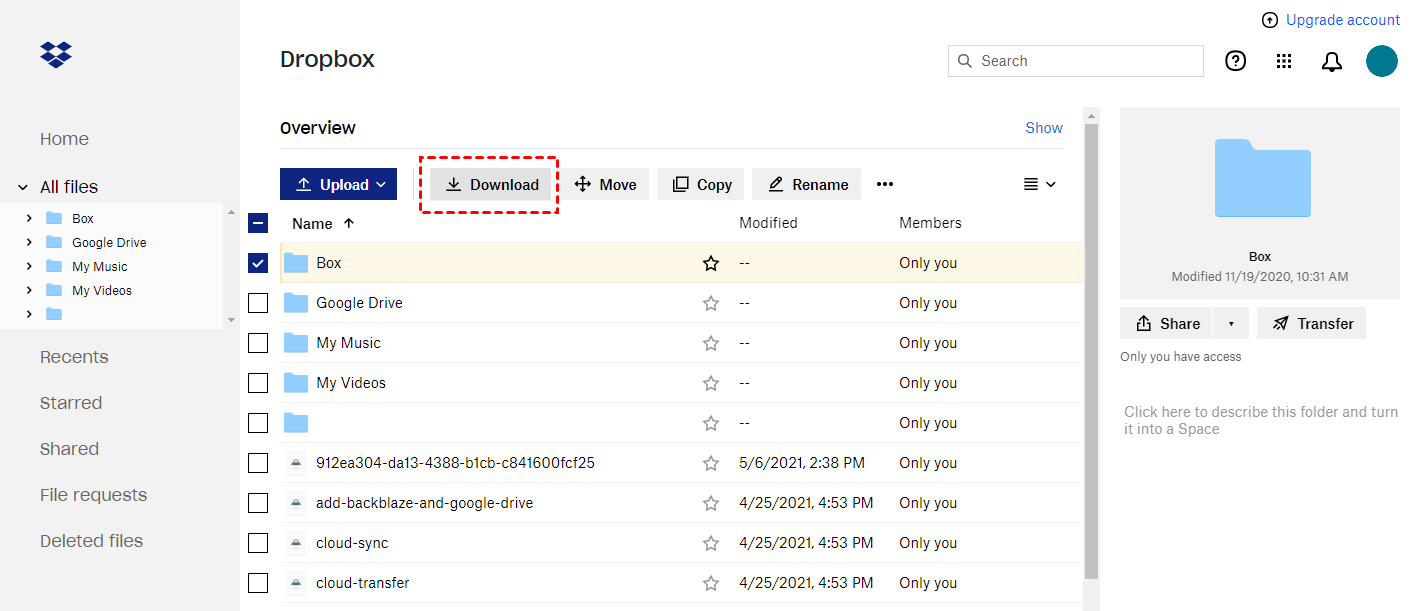 Download Files from Dropbox