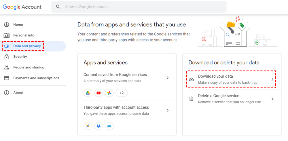 Open Google Takeout Tool of Google Account
