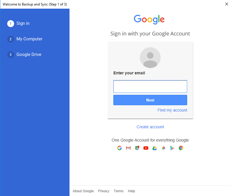 Google Drive Backup and Sync Sign in