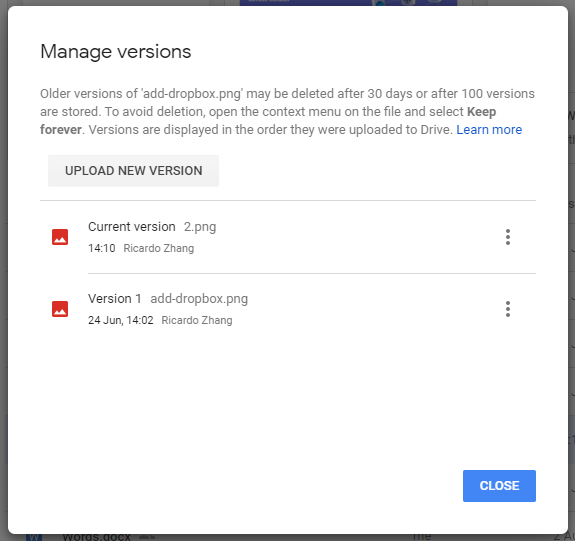 Manage Versions of Files in Google Drive Website