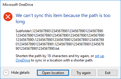 OneDrive Cannot Sync File with Long File Path