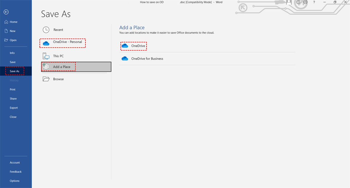 OneDrive Perosnal or Add a Place