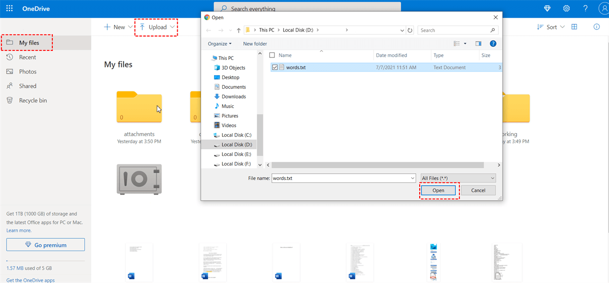 Upload  a File on OneDrive
