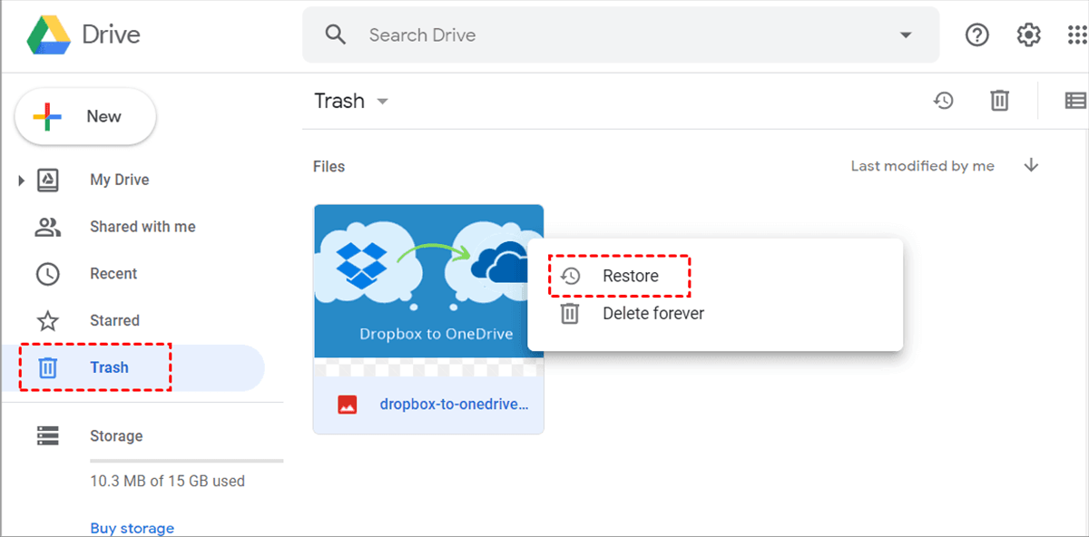 Restore from Trash Google Drive