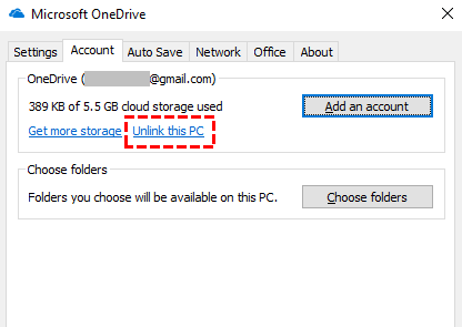 Unlink This PC from OneDrive