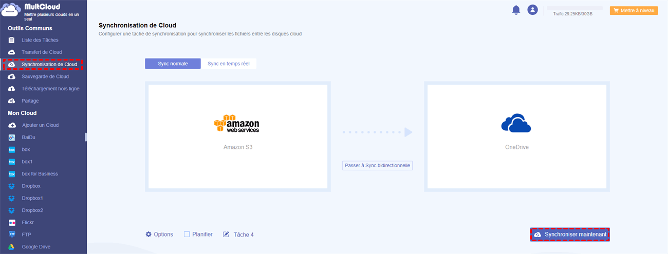 Synchroniser Amazon S3 avec OneDrive dans MultCloud