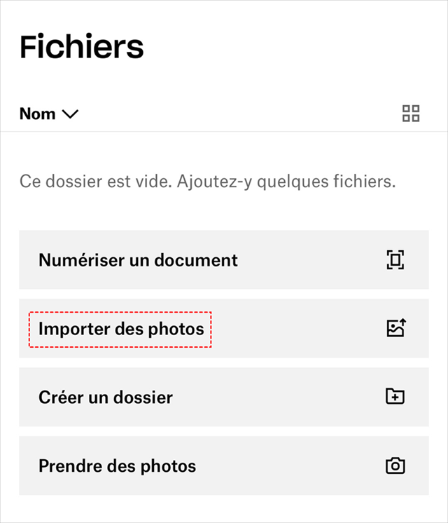 Importer des photos sur Dropbox par application mobile