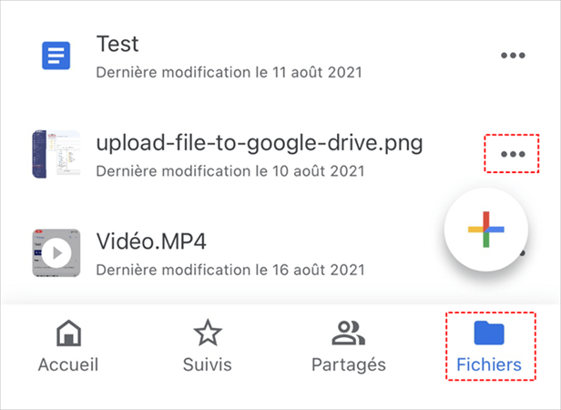 Ouvrez le menu du fichier dans l'application Google Drive