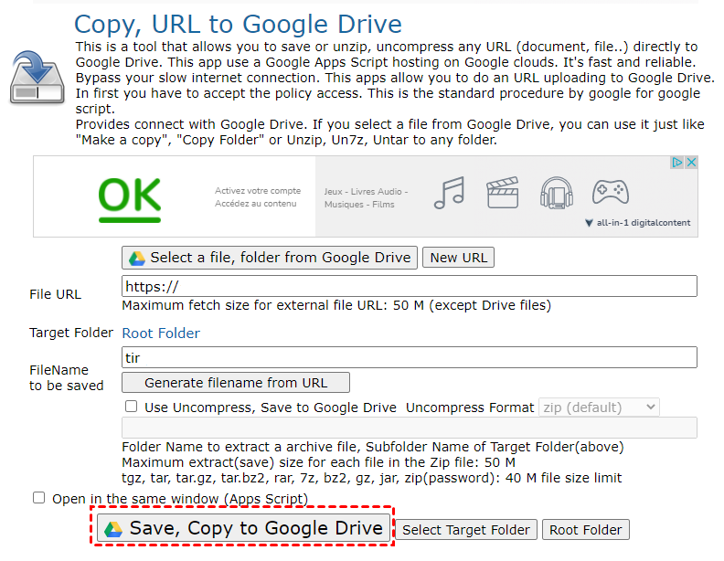 Uploader URL vers Google Drive