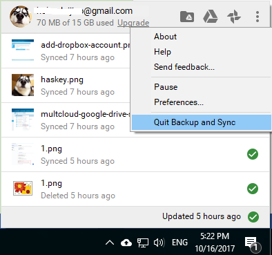 Quit Backup and Sync