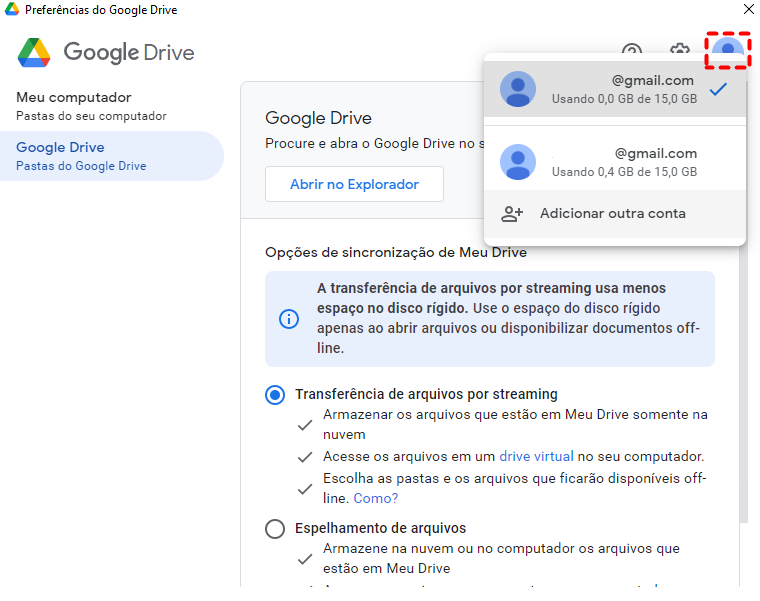 Mudar a Conta do Google Drive