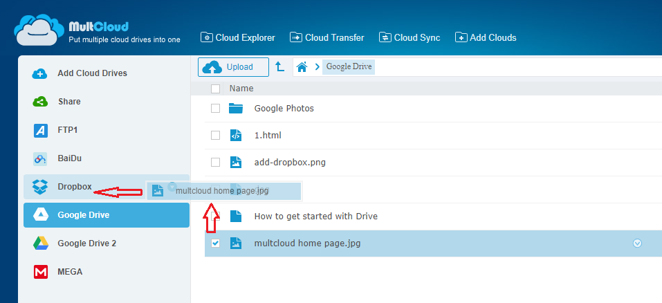 Drag File from Google Ddrive to Dropbox