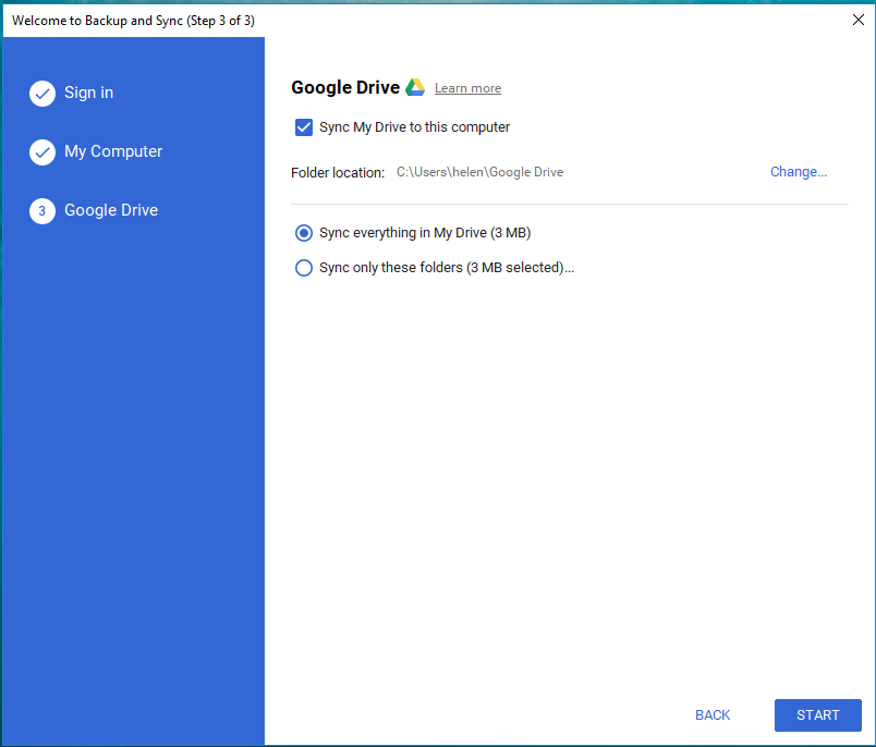 Google Drive Backup and Sync Drive Settings