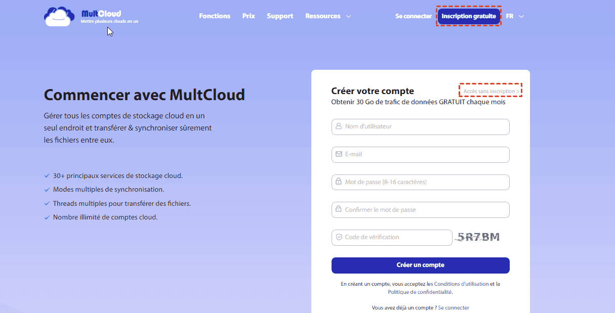 Créer un compte MultCloud