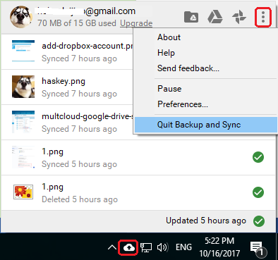 Quit Backup and Sync Quit Backup and Sync