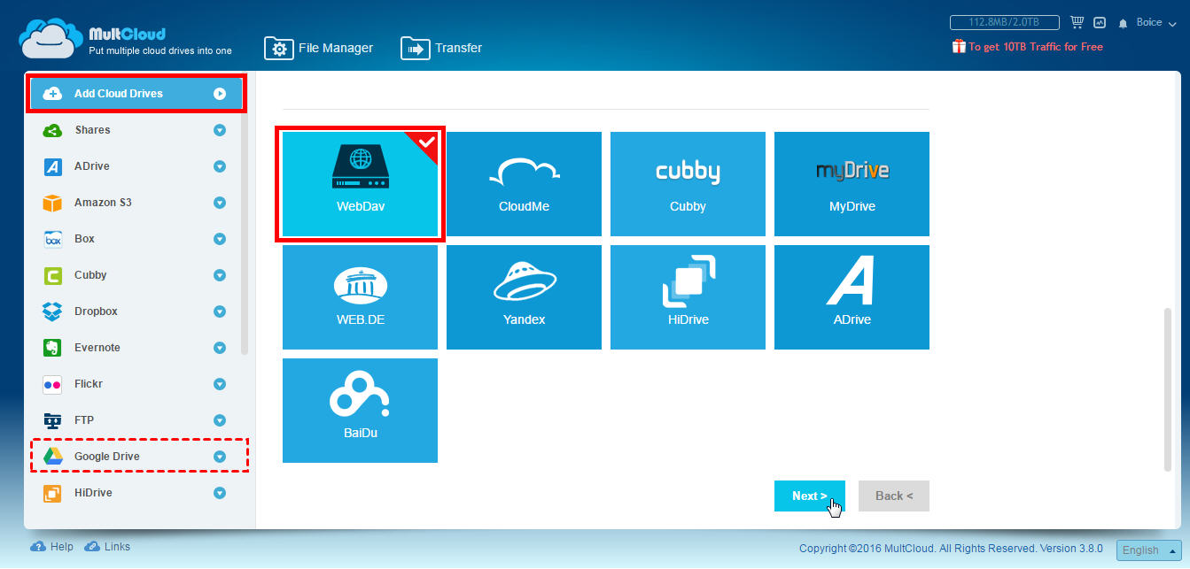 Acesso DAV ao Google Drive, OneDrive, ownCloud MultCloud