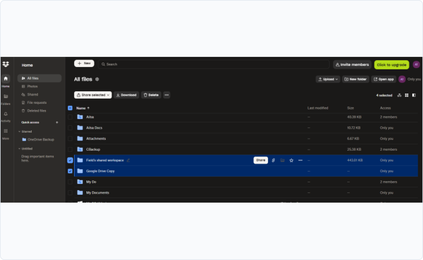 Download selected Dropbox files from the Dropbox website