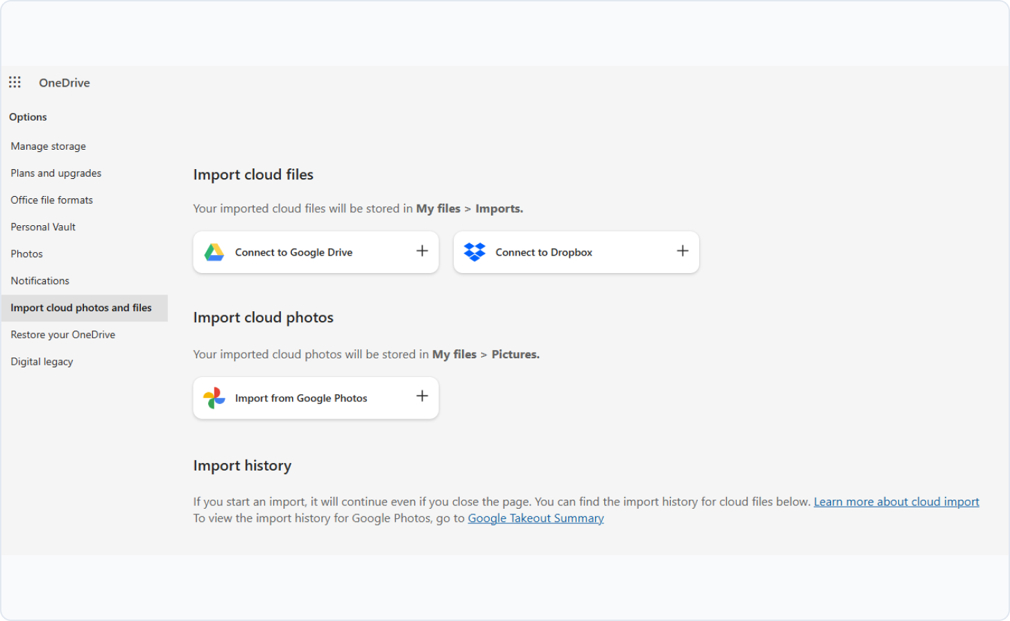 Connect OneDrive cloud import to Dropbox