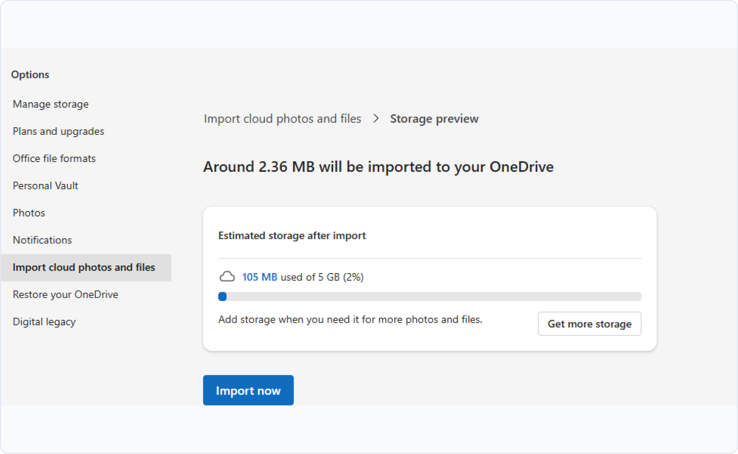 Start OneDrive import now