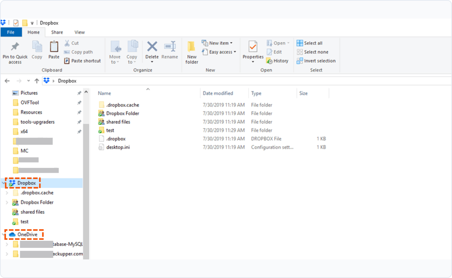 Dropbox and OneDrive folders in Windows File Explorer
