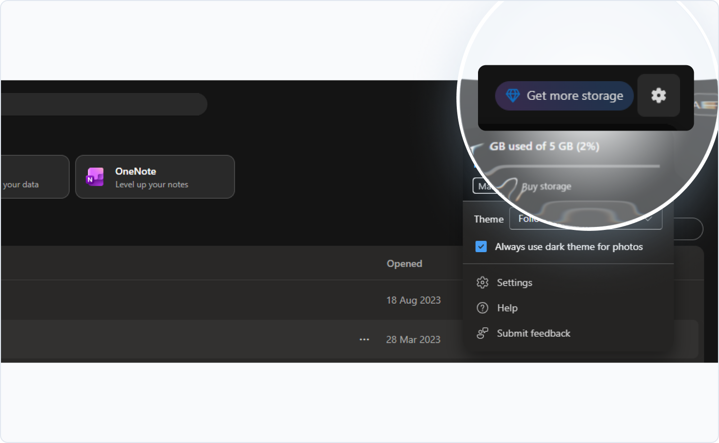 Open OneDrive settings