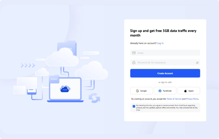 MultCloud sign-up page: create a free MultCloud account