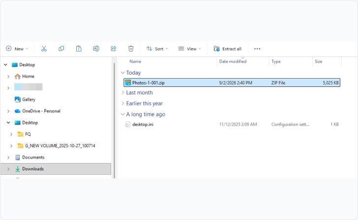 File Explorer: extract the downloaded zip file