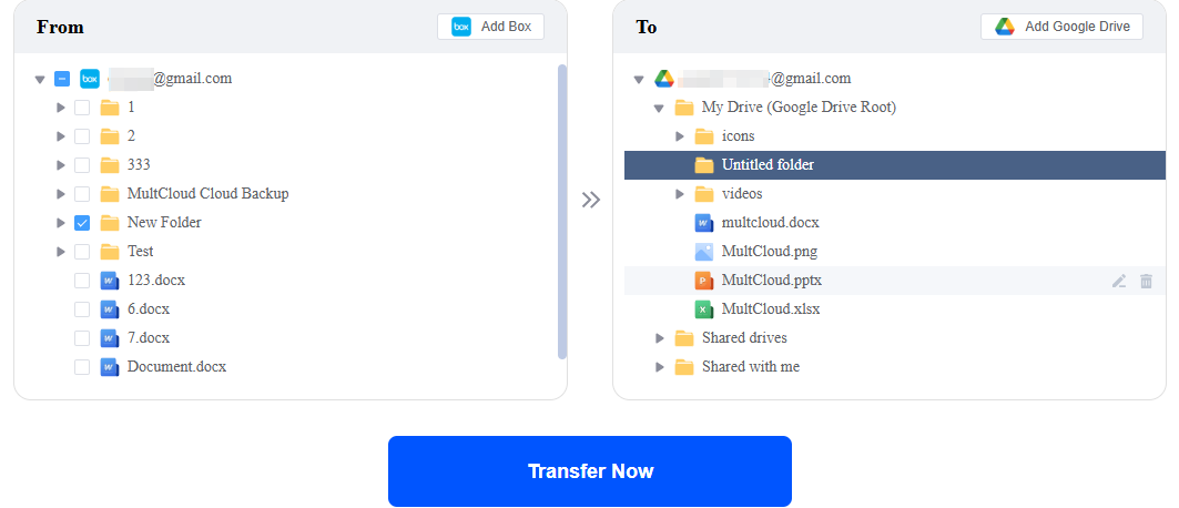 Transfer files from Box to Google Drive with the online quick tool