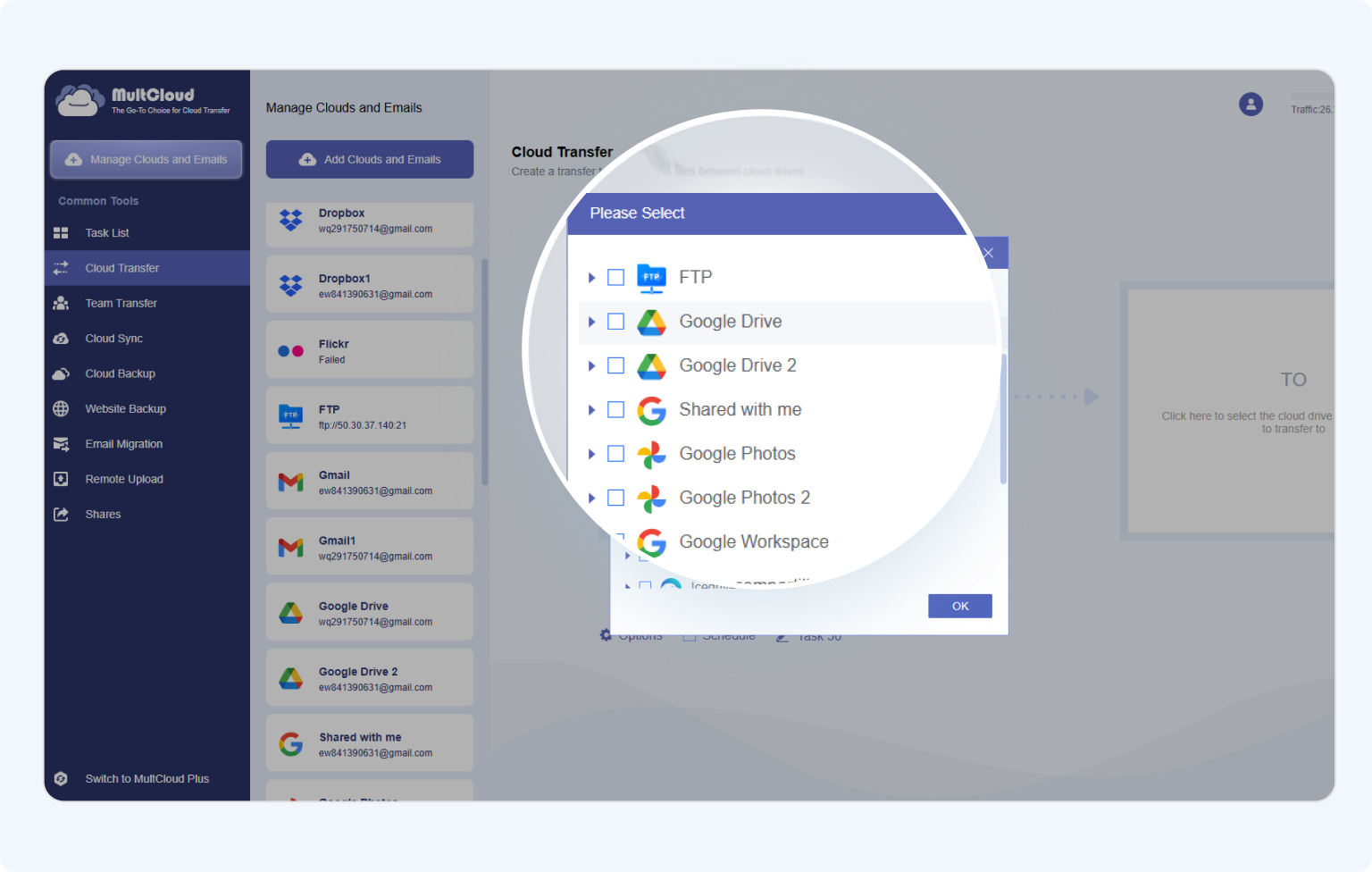 Sign up and link cloud accounts in MultCloud