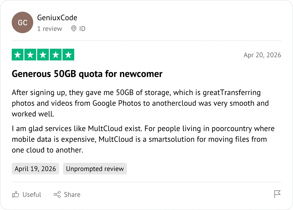 MultCloud 用戶評論